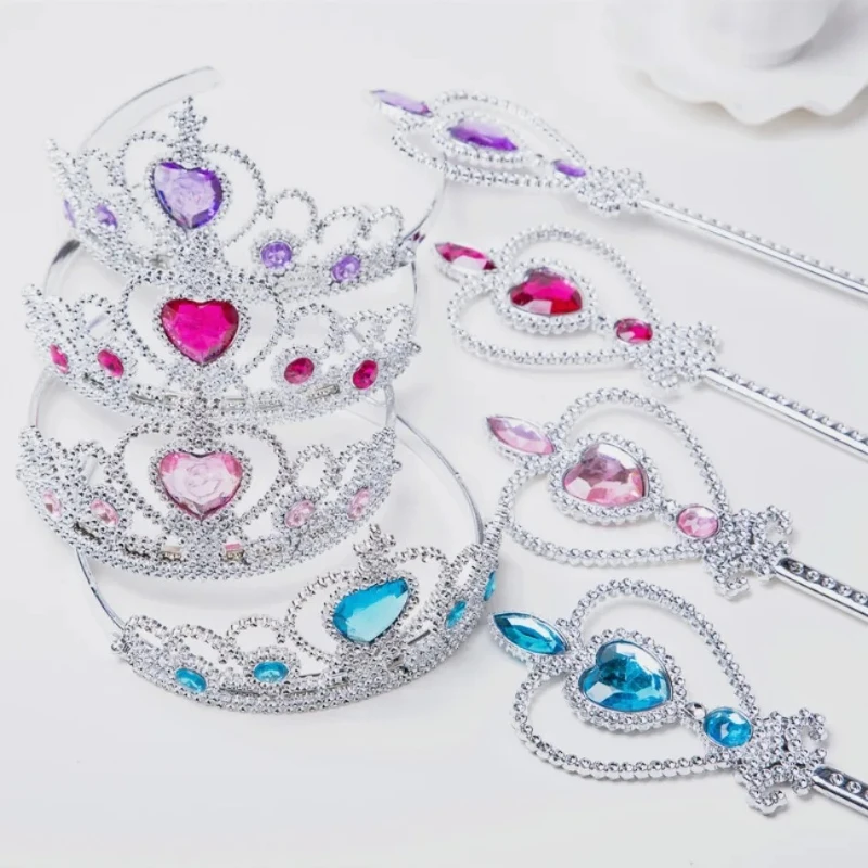 

Girls Sparkling Rhinestone Princess Crown & Magic Wand Set Decorative Headbands Kids Hair Accessories for Cosplay Party Gifts