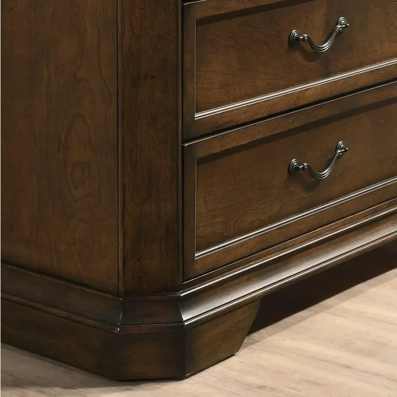 Maderne Traditional Wood 3-Drawer Nightstand, Antique Walnut