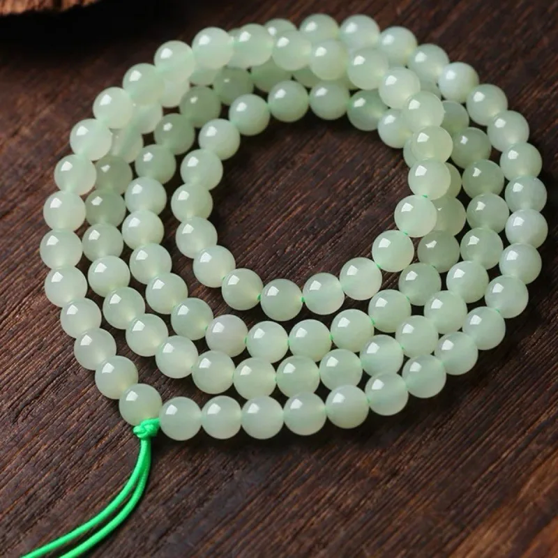 

Natural Hetian Jade Clear Water Necklace Lake Green 6mm108 Multi-Circle Long String Loose Beads Men and Women Delicate Oily Hang