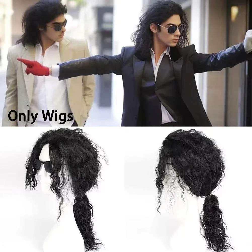 Anime Michael Jackson Cosplay Michael Cosplay Black Wig Michael Role Play Medium Long Curly Black Hair Wig Halloween Cos Wigs