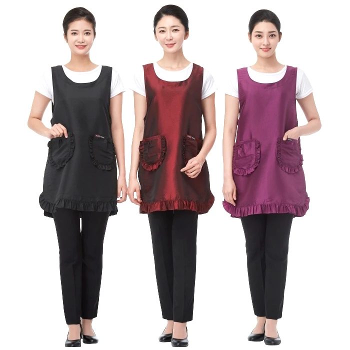 HBLN Round Frill Apron _ LN6002 Wine/General size