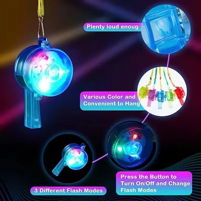 10-50pcs LED Light Up WhistlesToys Glow in the Dark Noice Makers Necklace with Lanyard Glow Whistles Party Supplies Whistles - view 4