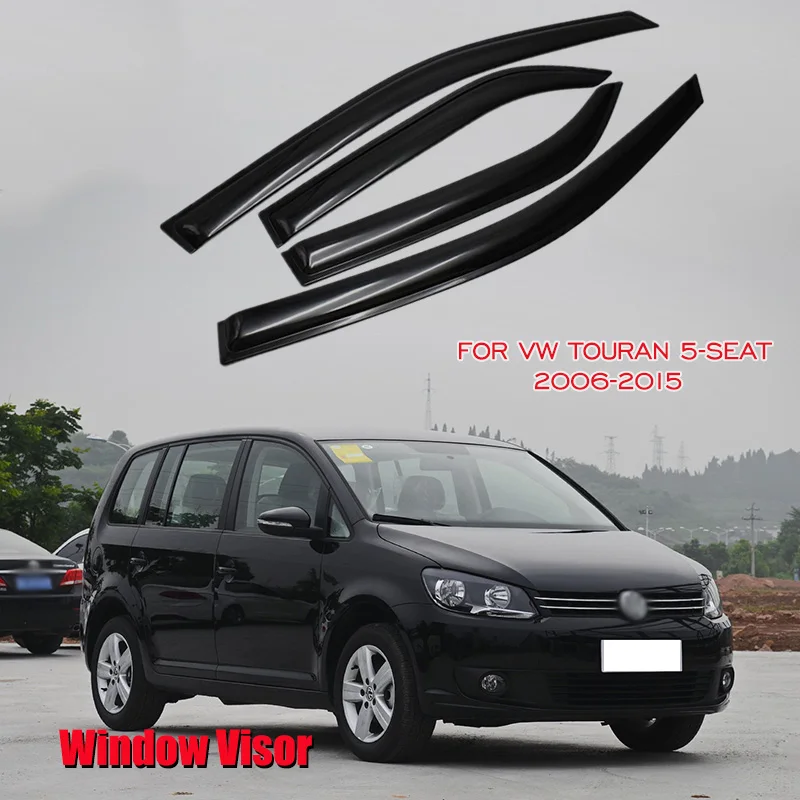 สำหรับโฟล์คสวาเก้น VW Touran 5ที่นั่ง2006-2015สีดำอะคริลิคคิ้วกันสาดกระจกรถยนต์ Awnings Shelters Sun Rain Deflector Guard Shade shelter