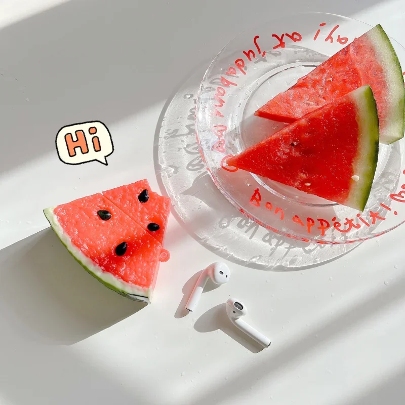 Summer Cute 3D Watermelon Earphone Case For Airpods 4 Soft Silicone Charging Box For Airpods 1 2 3 Pro Wireless Headphone Cover