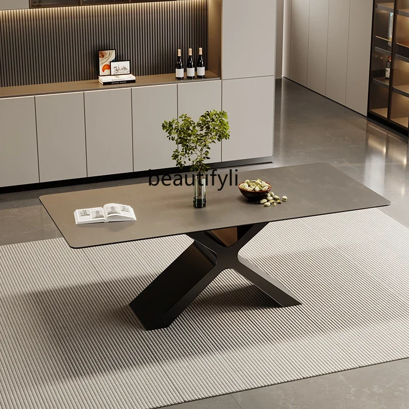 Italian minimalist island rock slab dining table imported 3mm composite glass dining table and chair combination