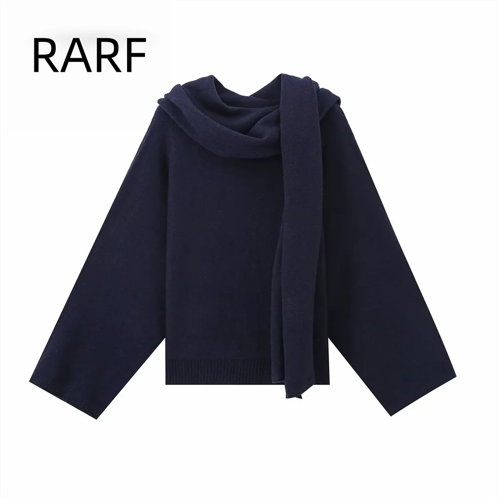 

Blue scarf Korean style lazy style relaxed feeling autumn and winter knitted sweater lazy and high-end feeling for women