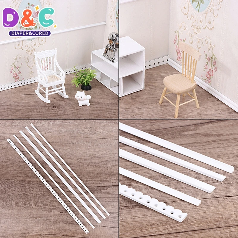 

8Pcs 1:6/1:12 Dollhouse Miniature Wood Trim Skirting Line/Waist Line/Top Line 45cm Doll House Furniture Decor Toy