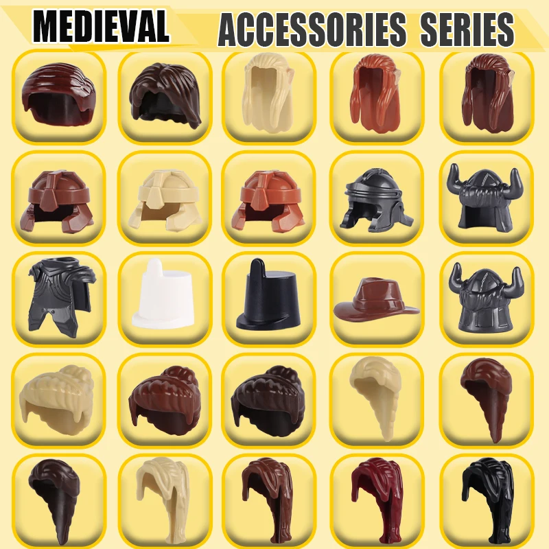 MOC Medieval Military Helmet Vest Series Building Blocks City Street View Elf Hair Hairstyle Knight Accessories Bricks Toy Gifts