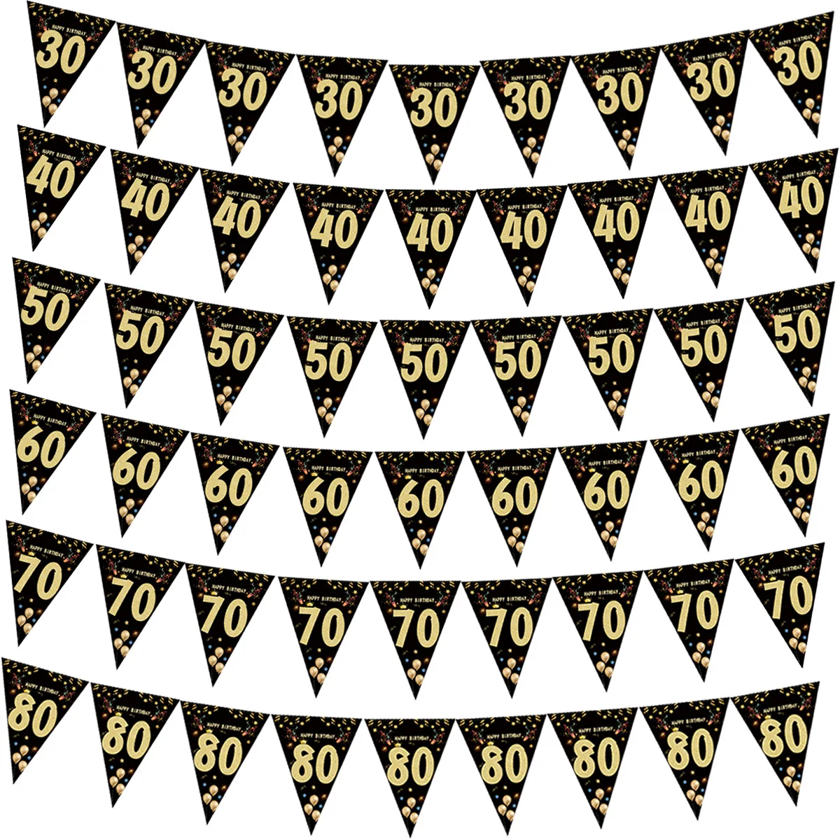 18 21 30 40 Year Happy Birthday Paper Banners Birthday Party Decorations Adult Black Gold Anniversary Party Supplies Photo Props