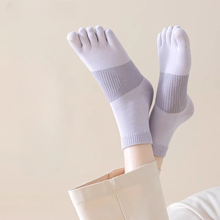 

5 пар носков с пятью пальцами, женские носки среднего размера с круглым носком, хлопковые дышащие женские носки средней длины, комплект