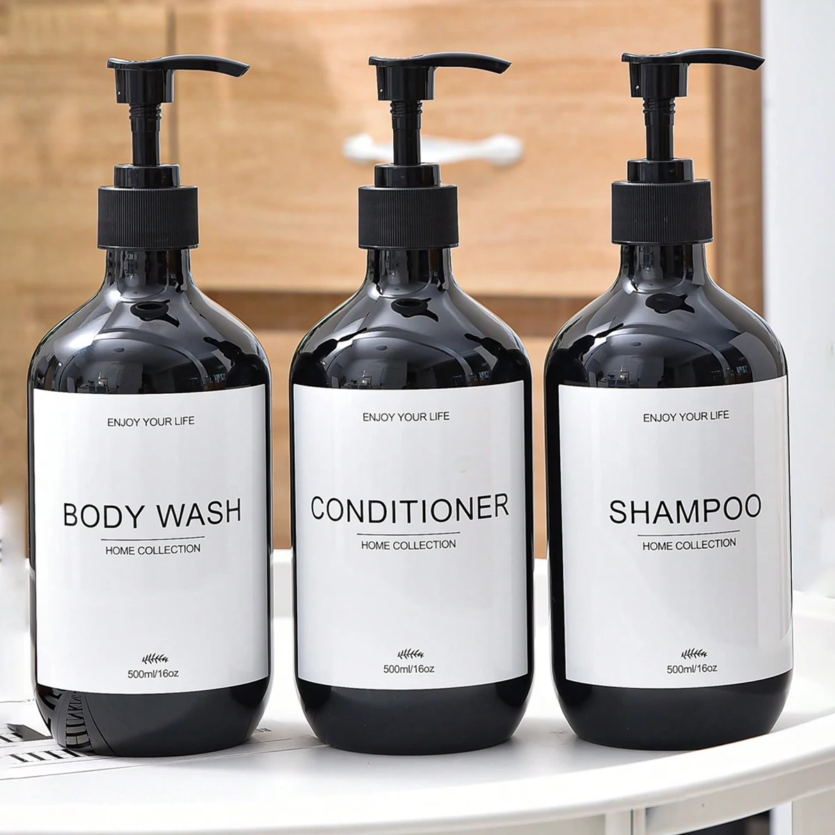 3 Stück/500 ml wasserdichter Lotionspender mit Etikett für Badezimmer-Shampoo, Duschgel und Körperlotion-Aufbewahrung – Heimdekoration