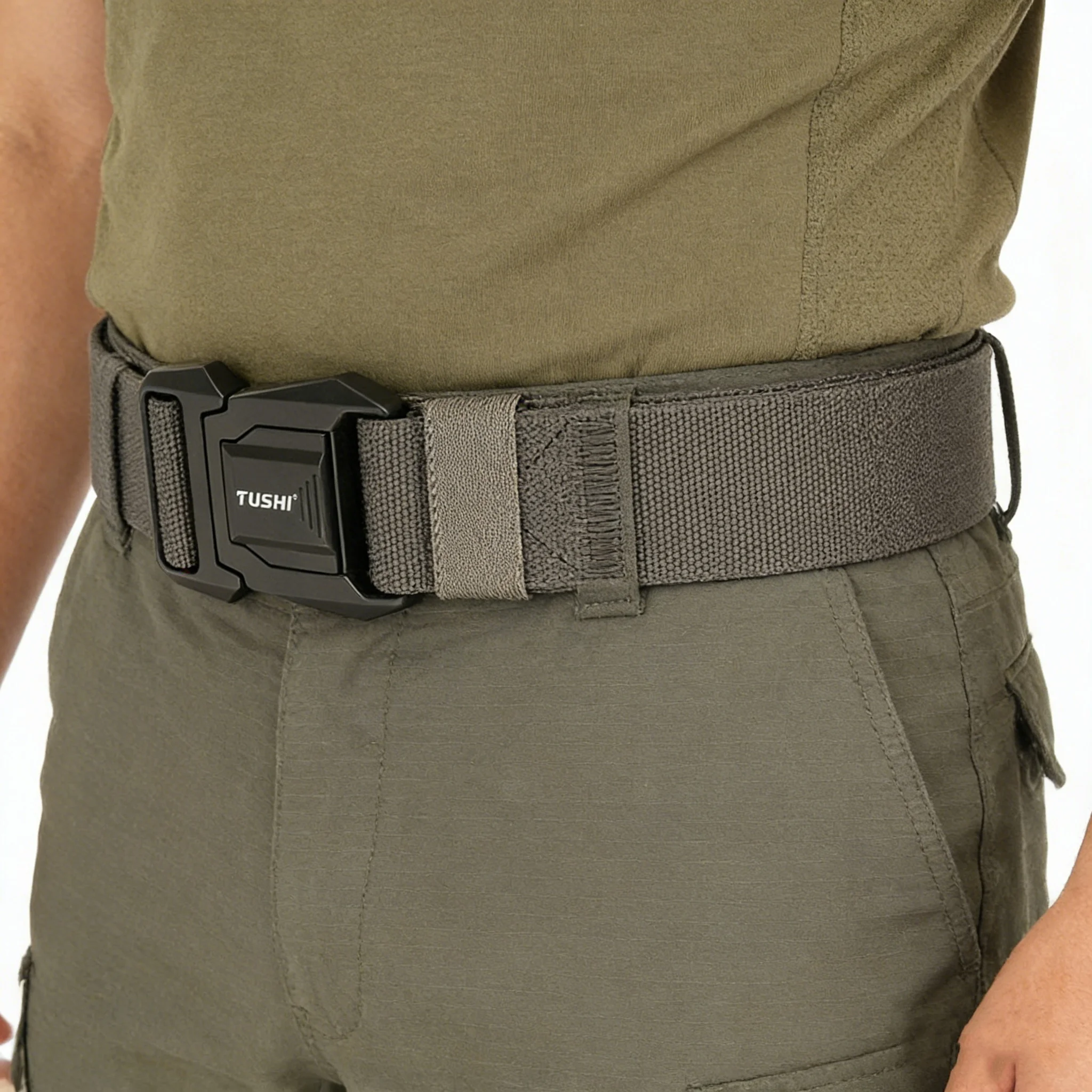 

New Tactical Belt for Men Aluminum Alloy Quick Release Buckle Elastic Stretch Woven Nylon Canvas Waist Belt