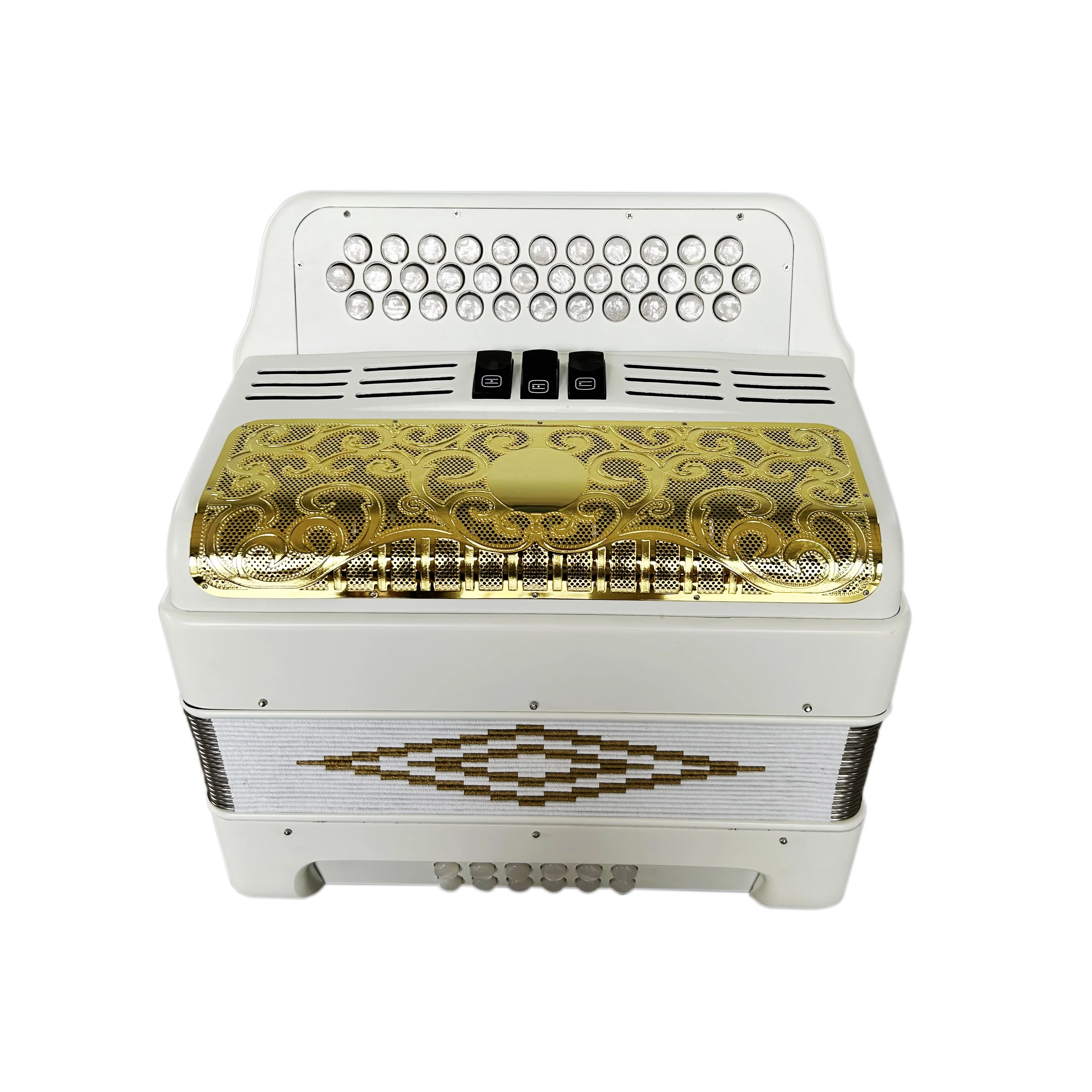 Professional 34-Button 12-Bass 3-Register Accordion Instrument Acordeon JB3412C With Matt White Gold Grill Buttons