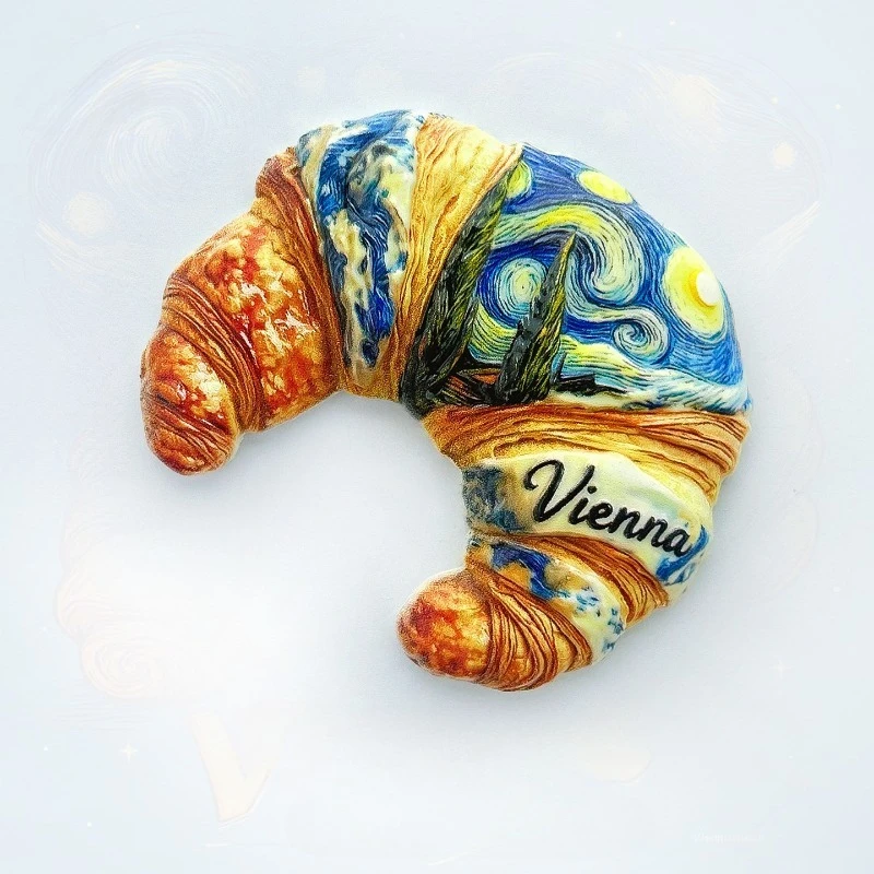 

Vienna Austria Fridge Magnet - Creative 3D Starry Croissant Souvenir Unique Art Foodie Gift for Travel & Kitchen Decor