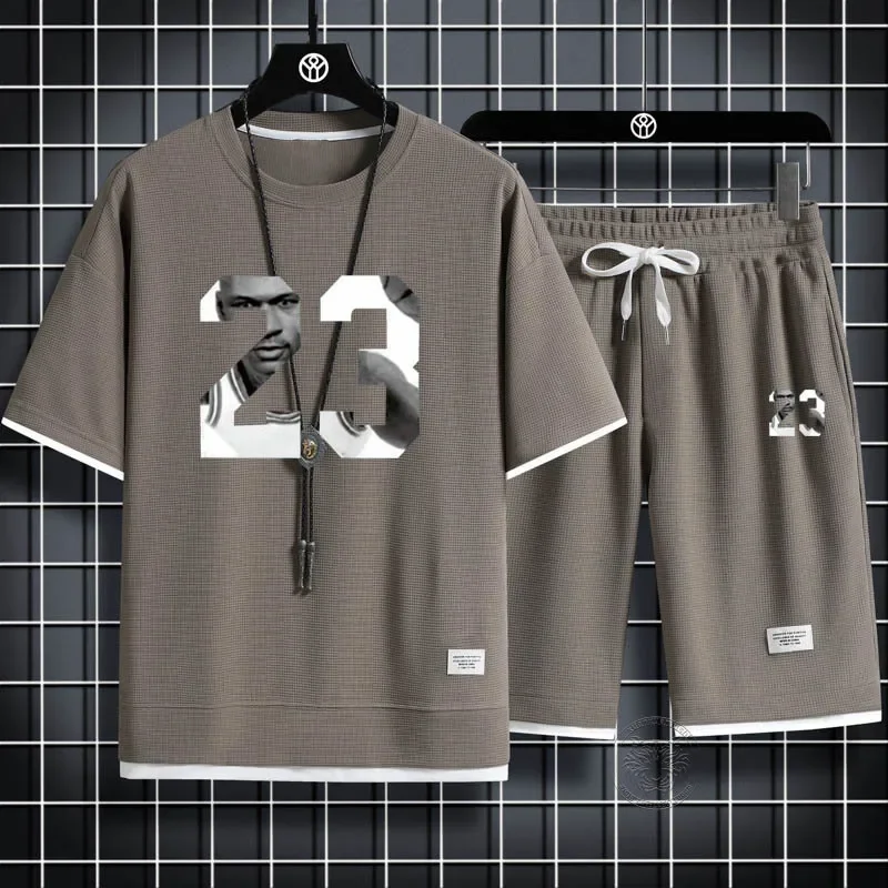 Waffge Fashion Digital Print 2-piece Top + Shorts Set ملابس رياضية صيفية، ملابس رياضية للتدريب في الهواء الطلق قابلة للتنفس وغير رسمية