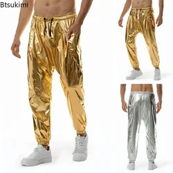2024 męskie błyszczące metaliczne spodnie dresowe dla joggerów spodnie wyglądające na mokre Hip Hop męskie Club Party Festival bal Streetwear Pantalones Hombre