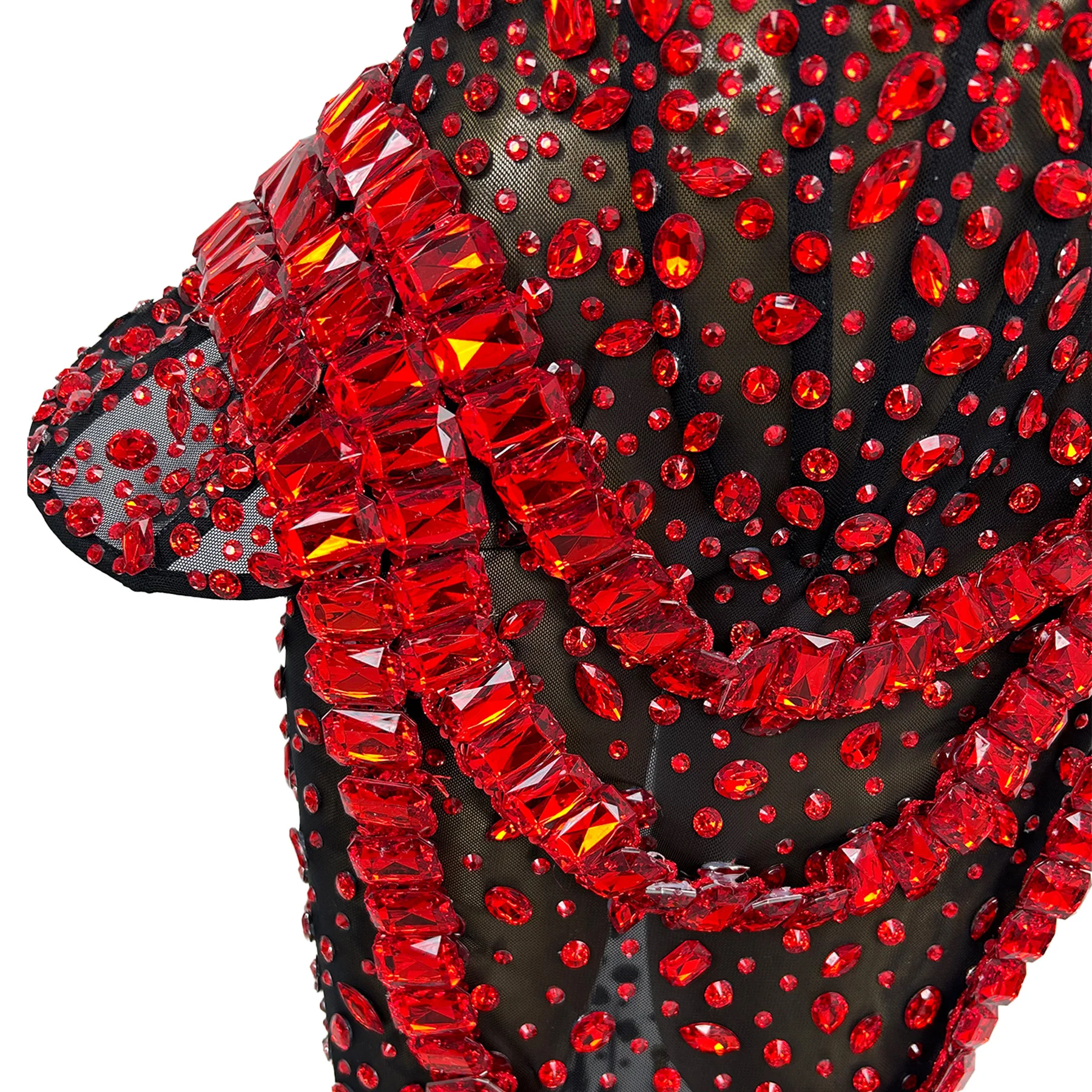 Hongguan فستان سهرة نسائي فاخر أحمر كريستال الماس أسود شفاف شبكة فستان مجوف المشاهير فستان السجادة الحمراء فستان حفلات