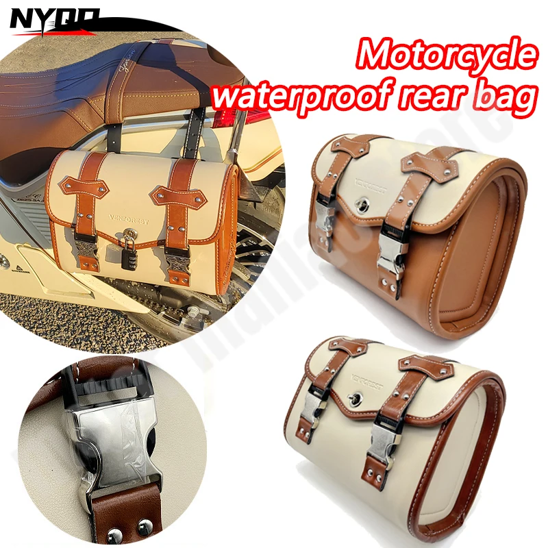 

Retro Motorcycle Tail Bag Pair Universal Motorcycle Saddlebags Side Tool Bag PU Leather Luggage White Saddle Bag Pouch