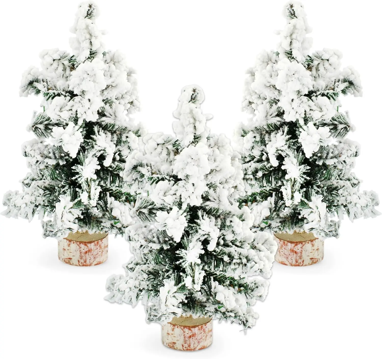

Mini Christmas Trees (3-Pack, 10-Inch, Flocked); Canadian Pine Greenery Tabletop Holiday Decor