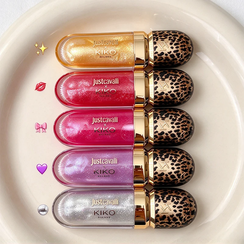 KIKO X Just Cavalli 3D Hydra Lip Gloss Rebel Edition Leopard Cap Limited Shimmer Glass Lip Moisturizing Long Lasting Lip Makeup