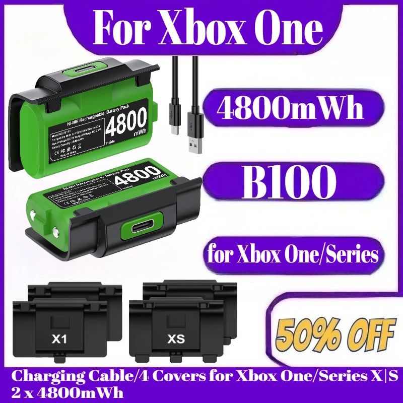 

For Xbox One Controller Batteries Pack Play and Charge Kit USB-C Charging Cable/4 Covers for Xbox One/Series X|S 2 x 4800mWh
