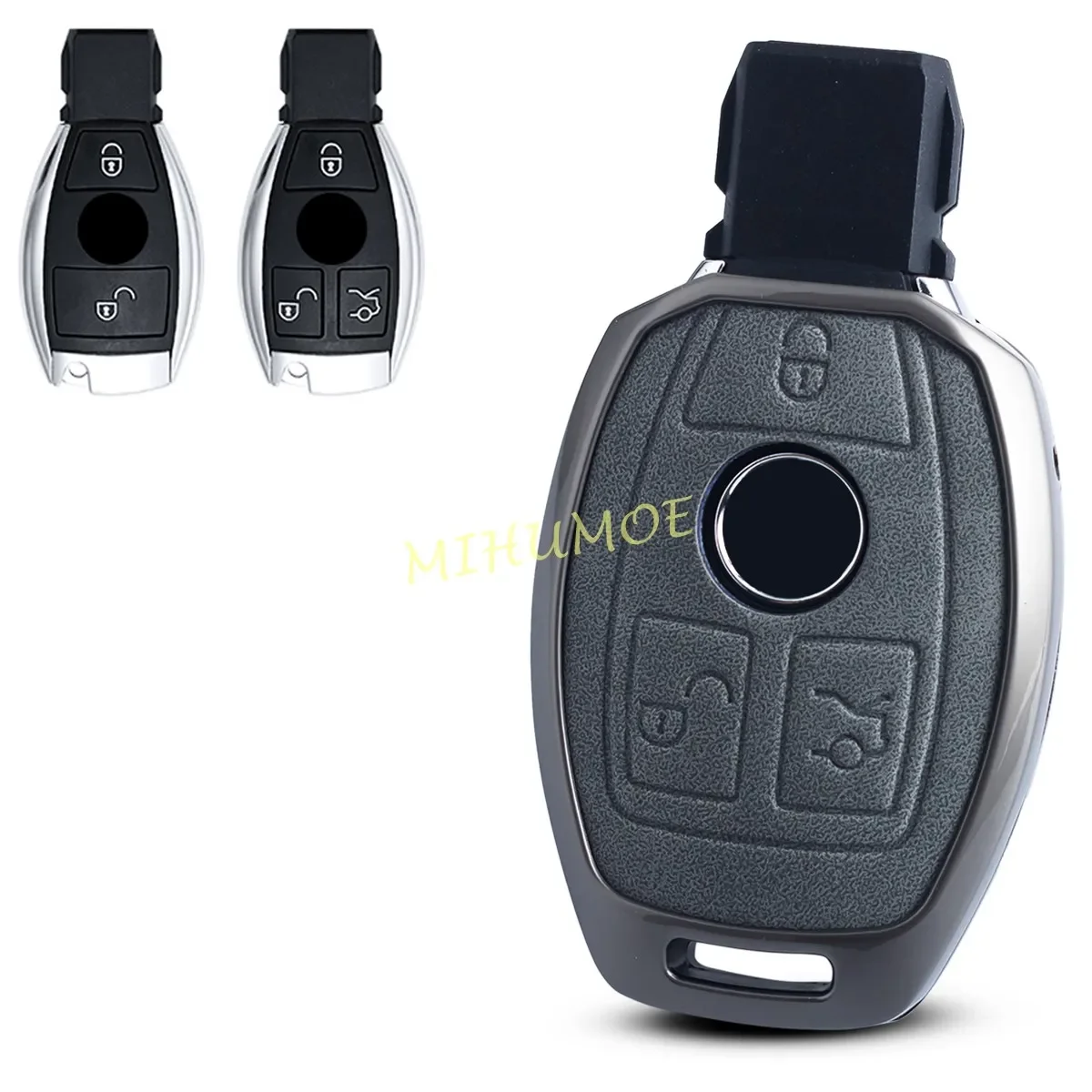 Metal Leather Car Key Fob Case Cover Holder For Mercedes Benz E300 E350 C300 CLA250 GLA250 GLC250 GLC300 GLE350 Viano Metris