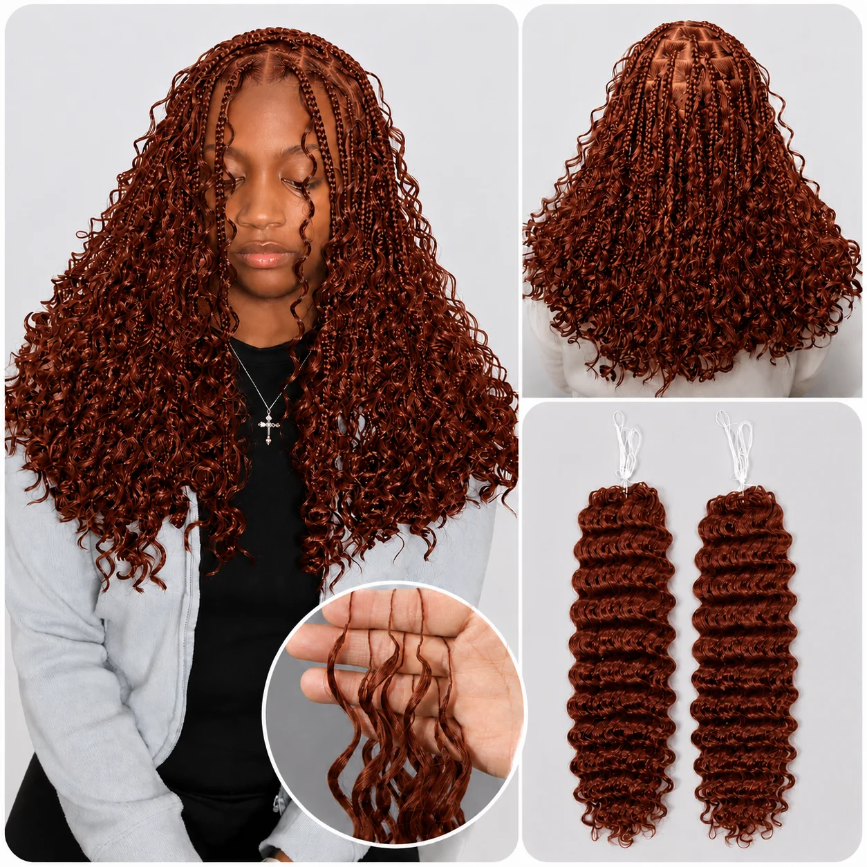 Extensions de cheveux humains au crochet brun rougeâtre pour femmes noires, Deep Wave, nœuds miracle, doux comme des plumes, pour tressage, pointes naturelles et volumineuses