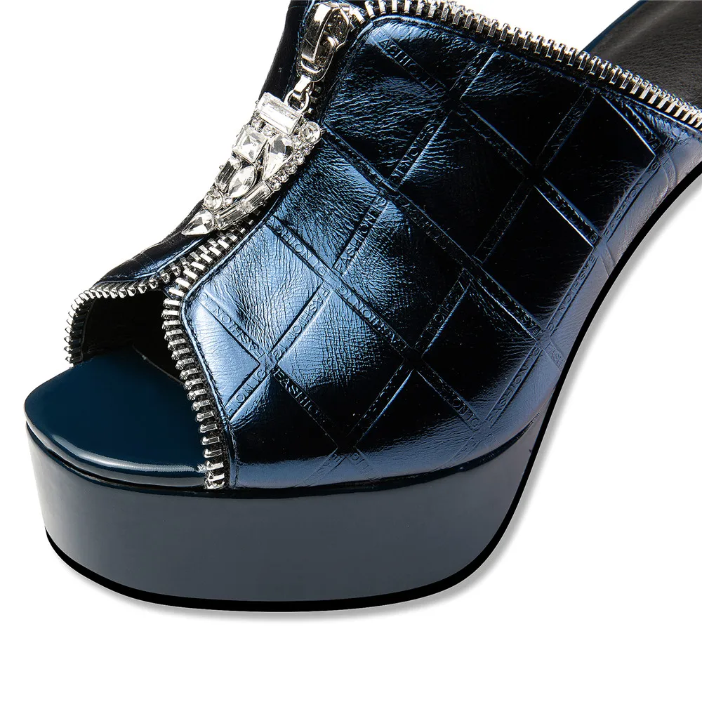 MILI-MIYA Fashion Silver Thick Heels Women Cow Leather Sandals Round Toe Slip On Platform Slip On Solid Color Dress Party Shoes