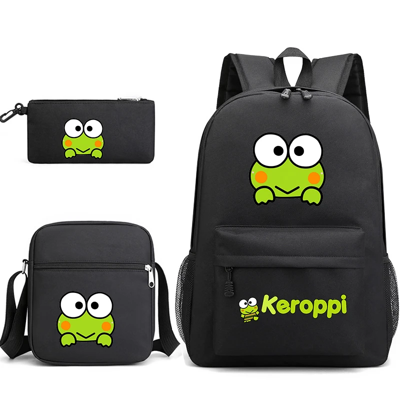 

3 Pcs/Set Sanrio Kerokero Keroppi Primary Backpack for School Teenager Girls Boys Print Travel Knapsack Cartoon Bookbag Mochila