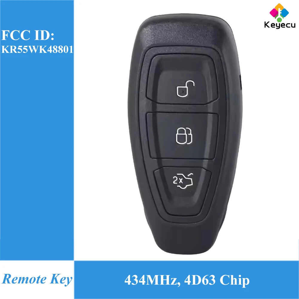 

KEYECU Smart Remote Car Key With 3Buttons 434MHz 4D63 Chip Fob for Ford Focus C-Max Mondeo Kuga Fiesta B-Max FCC ID: KR55WK48801