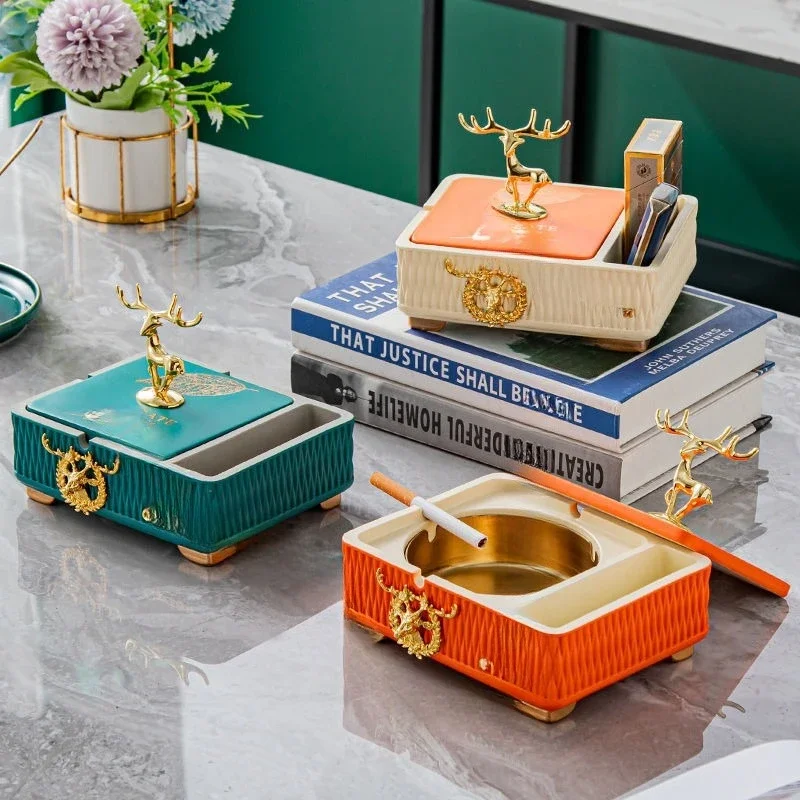 Modern ashtray, with lid anti-ash creative, personalized trend household coffee table living room ornament
