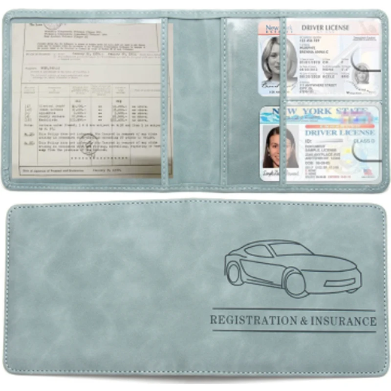 Car Registration Driver's License and Insurance Card Holder - Leather Vehicle Glove Box Automobile Documents Paperwork Organizer