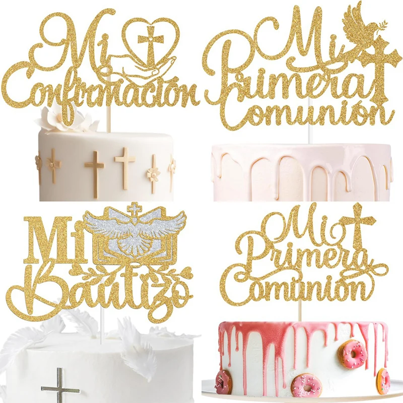 Adorno para tarta con purpurina de mi primera comunión, utilizado para la bendición de Dios, decoración para fiesta de cumpleaños, decoración para tarta, ducha de bautismo