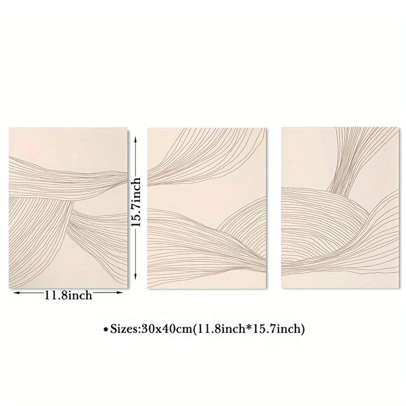 مجموعة 3 قطع من فن الحائط المحايد باللون البيج التجريدي، طباعة فاخرة وعصرية، فن جمالي، ملصق، قماش شمالي بسيط وحديث #6