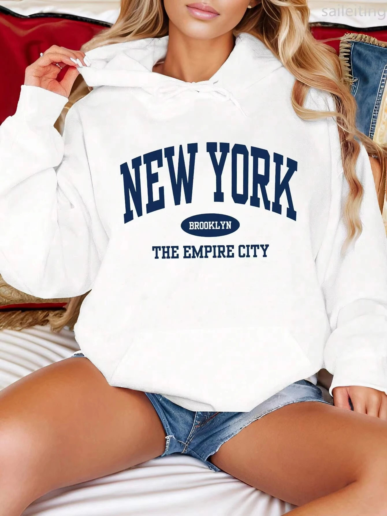 New York City Brooklyn Creative Letter Printed Female Kangaroo Pocket Hoodies Hoody Street Sportswear Winter Clothes Women