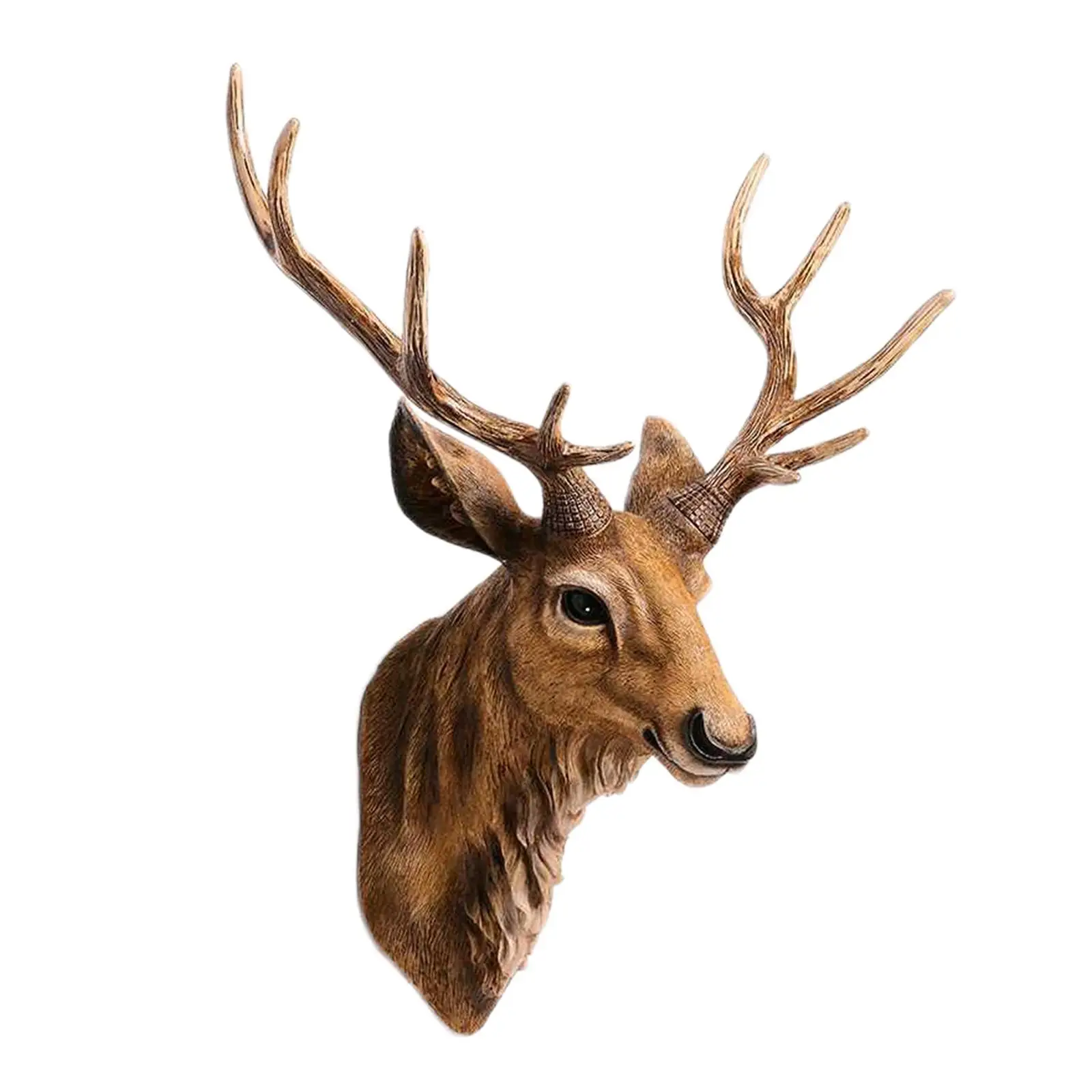 Farmhouse Style Deer Head Wall Mounted Resin Animal Sculpture Rustic Antlers Art Ornament for Home Crafts