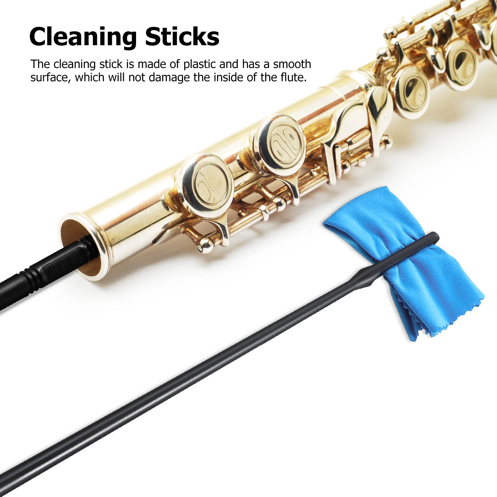 

2 Pcs Cleaning Stick Flute Materials Swab Sticks Instrument Care Accessories Wand Instruments Cloth Maintenance Kit