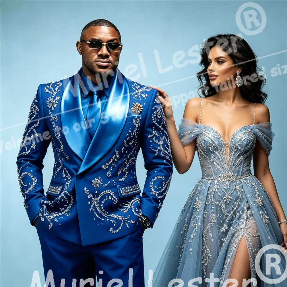 

Trend Shiny Wedding Suit For Man Beading Stones Prom Blazer Pants 2 Piece Groom Fashion Tuxedos Dinner Outfits pantalones hombre