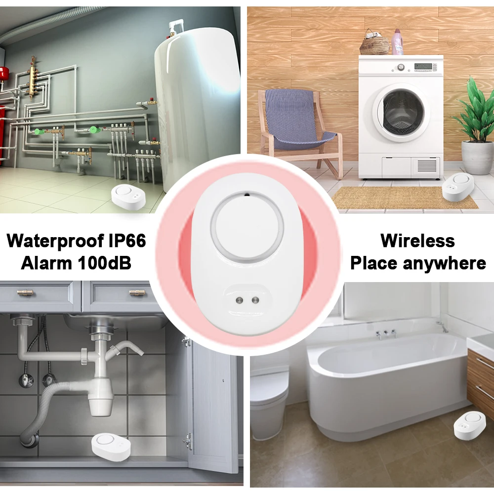 Tuya WiFi Smart Water Leak Detector 100dB Sound Alarm APP Real-time Monitoring Home Kitchen/Basement/Laundry Room Protection