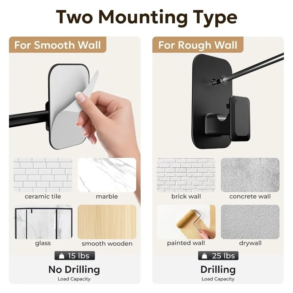 2pcs New Plastic Curtain Rods Holder Self Adhesive Heavy Duty Curtain Rods Brackets No Drilling Window Curtain Rods For Windows