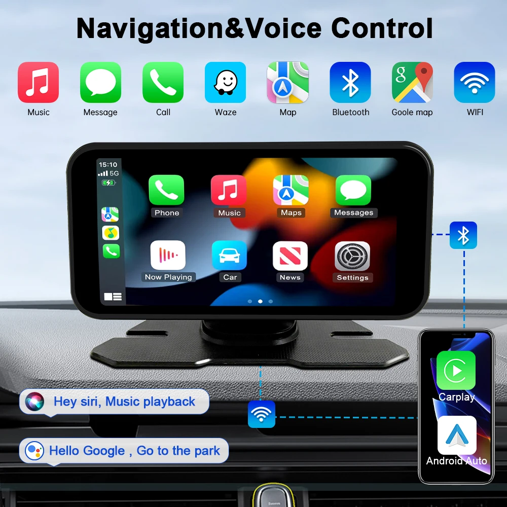 راديو السيارة 6 بوصة مشغل فيديو الوسائط المتعددة Carplay اللاسلكي وشاشة اللمس العالمية المحمولة التي تعمل بنظام أندرويد