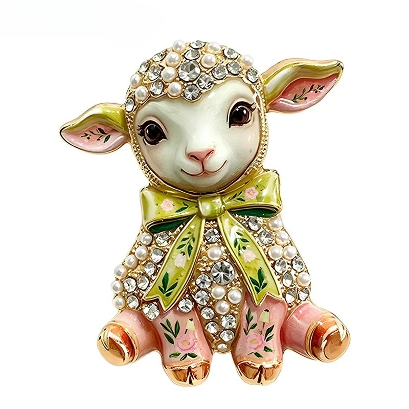 3 Color Luxury Cute Inlay Pearl Rhinestone Sheep Brooches for Women Unisex Rhinestone Year Animal New Year Party Brooch Pins