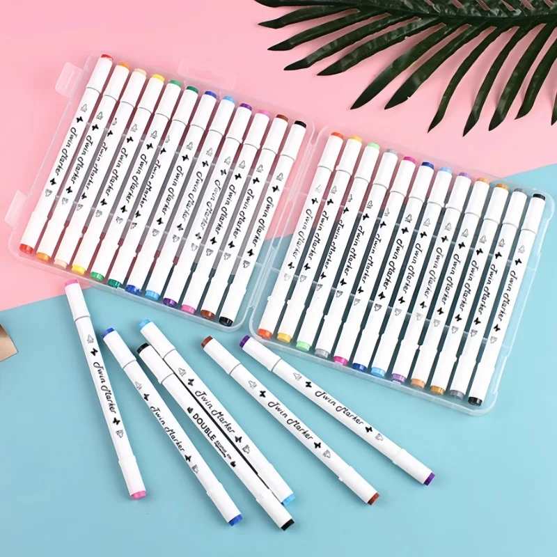 12 สี/18 สี/24 สี/36 สี double head box marker ภาพวาดการ์ตูนชุดปากกาสีน้ํา