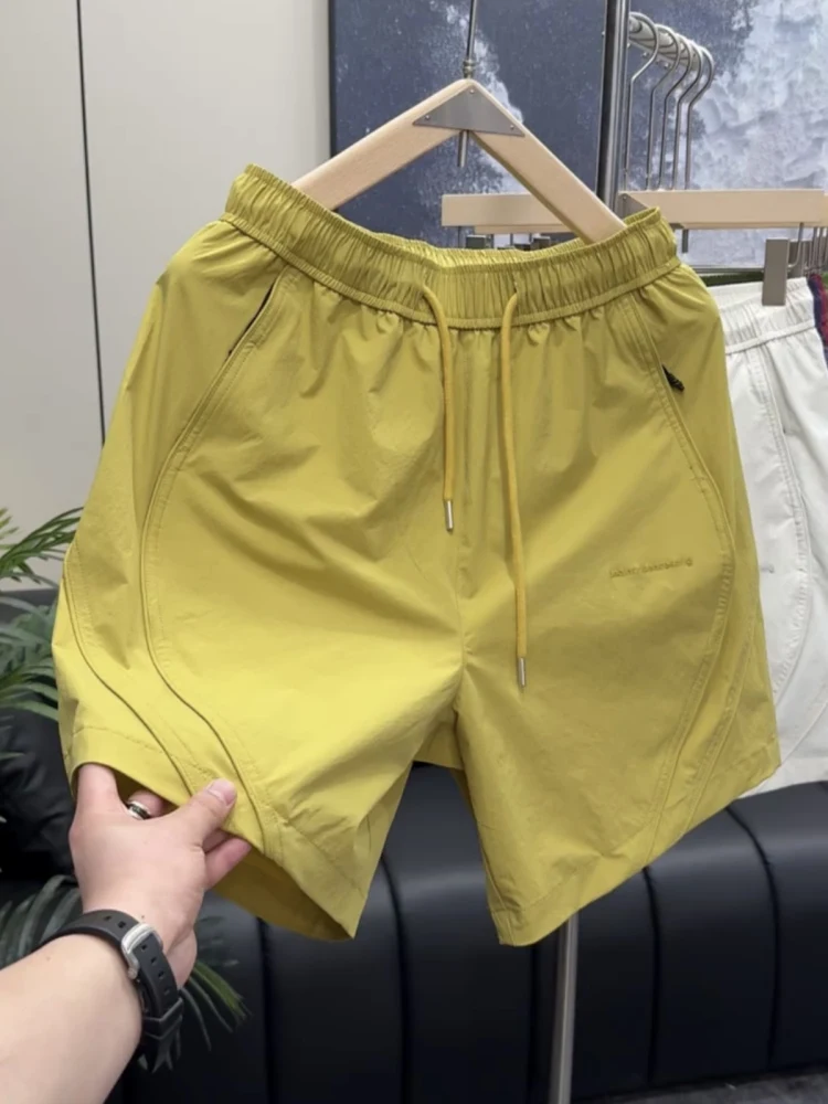 

Мужские летние шорты-бермуды из быстросохнущей ткани с пэчворком и молнией, модные, универсальные, для пар, пляжная одежда длиной до колена