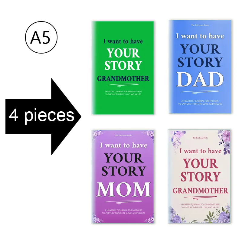 4 قطعة/الوحدة دفاتر الملاحظات |   الجد الجدة أمي أبي |   التقاط قصص حياة الآباء |   مجلة الذاكرة جيل تاريخ الأسرة