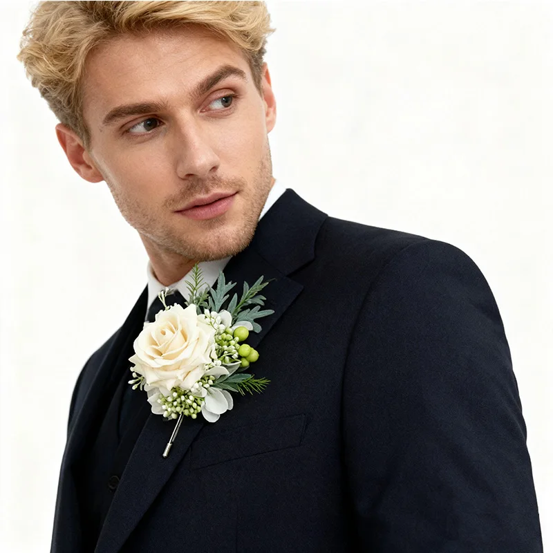 1/6PCS Corsage and Boutonniere Set Rose Wedding Corsage for Boyfriend Flower for Men's Suit Wedding Suit Accessories Man XH03