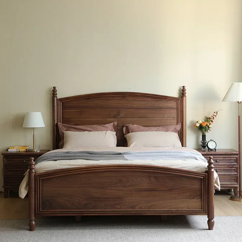 American black walnut all solid wood bed North American master bedroom 1.8 meters log double bed modern simple furniture