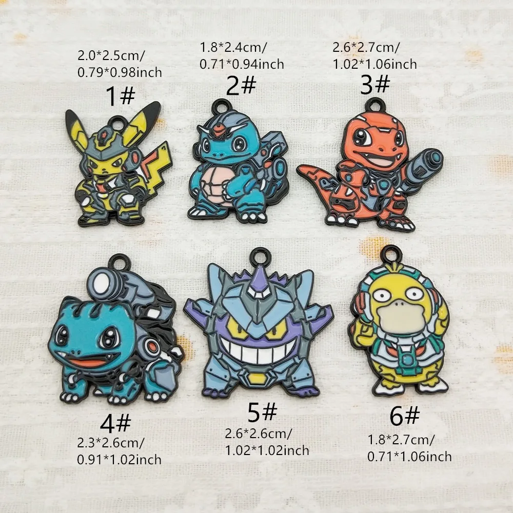 6pcs Pokemon Pikachu Psyduck Cartoon Charms Emaille Legering Metaal Sieraden Maken Accessoires - Ketting Oorbel Sleutelhanger DIY Kit