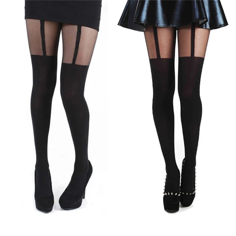 2Pairs Heißer Verkauf Sexy Frauen Schwarz Gefälschte Strumpfband Strumpf Strumpfhosen Über Das Knie Strumpfwaren Strümpfe Geschenke Großhandel