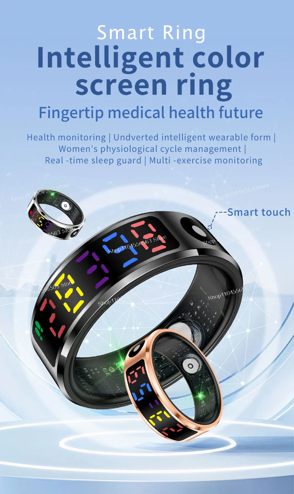 R12スマートリング（ディスプレイ付き）、心拍数、血中酸素、睡眠のモニタリング機能搭載、フィットネス・健康管理用、防水ヘルスリング